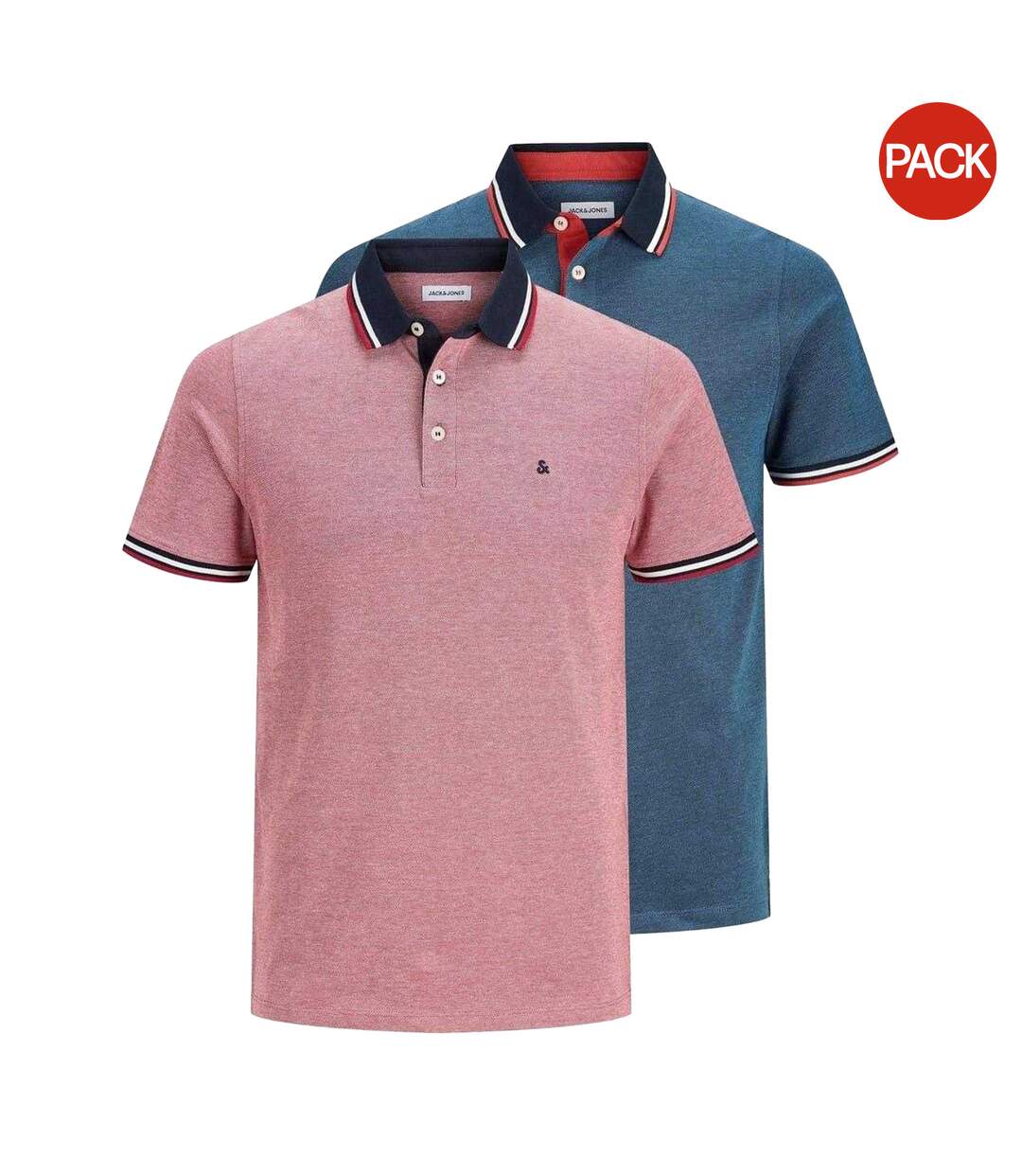 Lot De 2  Polos Paulos Homme Rouge Bleu Denim Jack And Jones-2