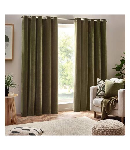 Chenille velvet eyelet curtains 229cm x 229cm olive Yard