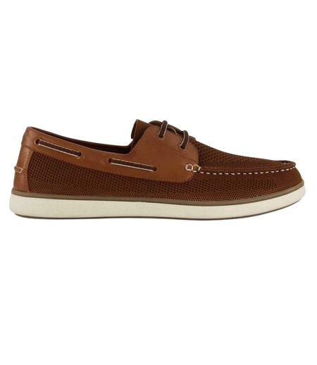 Mens Textured Leather Flat Boat Shoes Tan Dune London