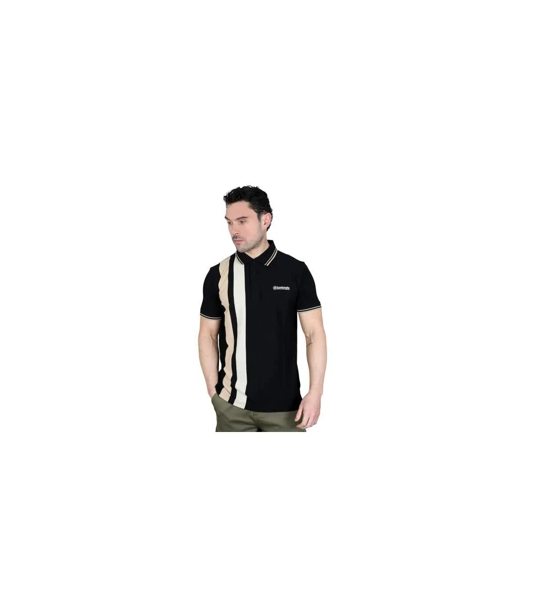 Mens Vertical Stripe Polo Shirt Black Nomad Lambretta-2
