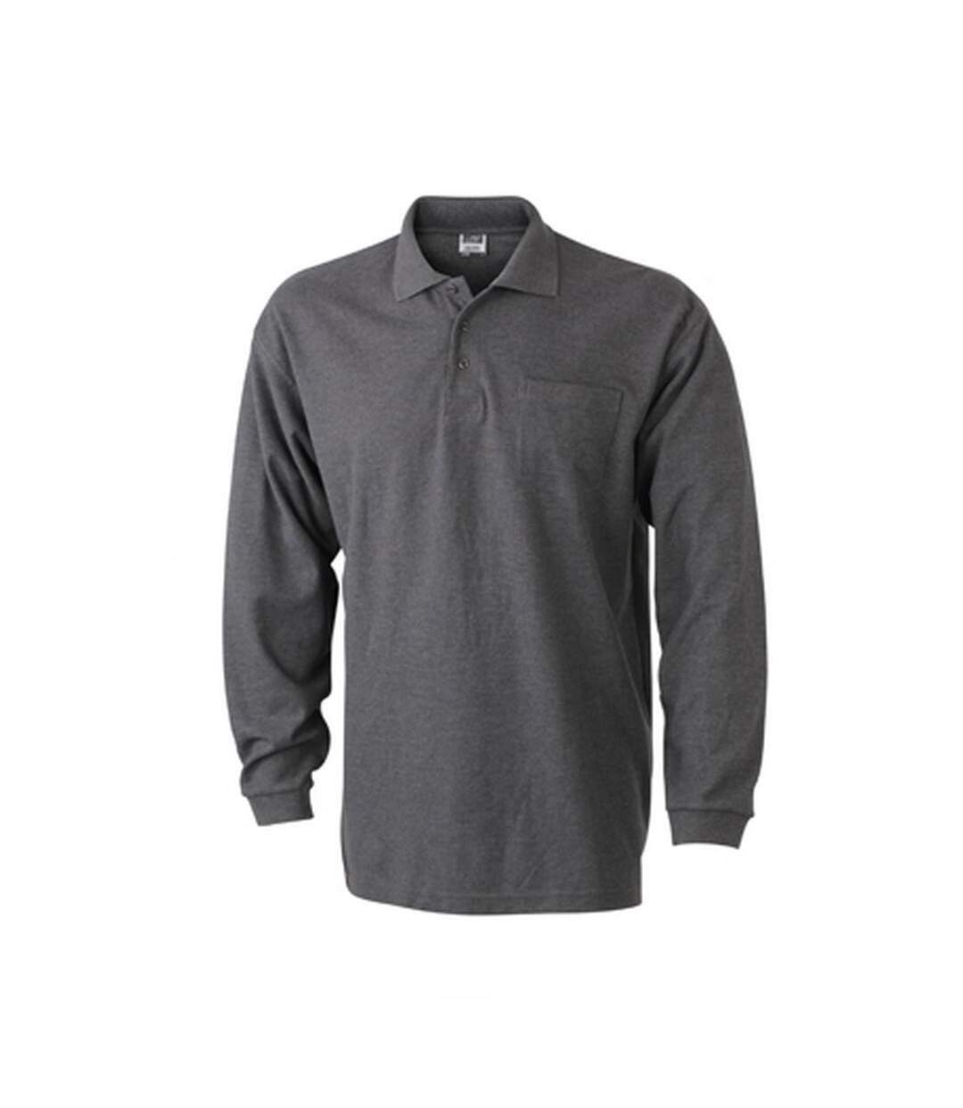 Unisex Long-sleeved Pique Polo Anthracite Grey James And Nicholson-1