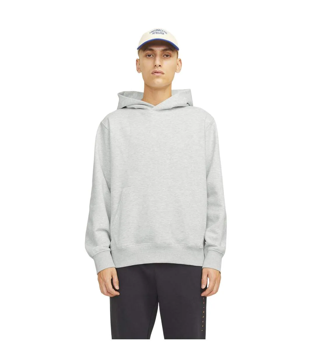 Mens Brushed Hoodie White Melange Jack And Jones-1