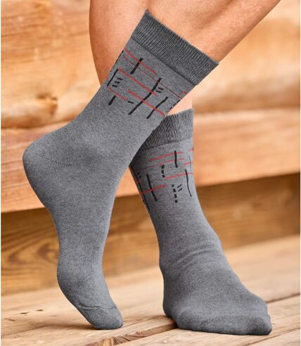 Pack of 4 Pairs of Men's Patterned Socks - Grey Black Anthracite