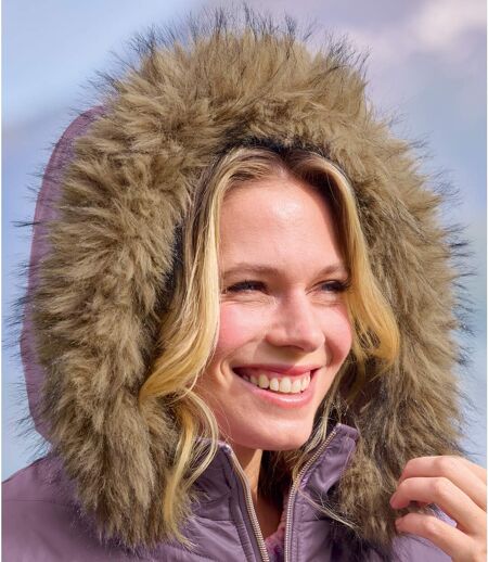 Women's Purple Hooded Water-Repellent Padded Jacket 