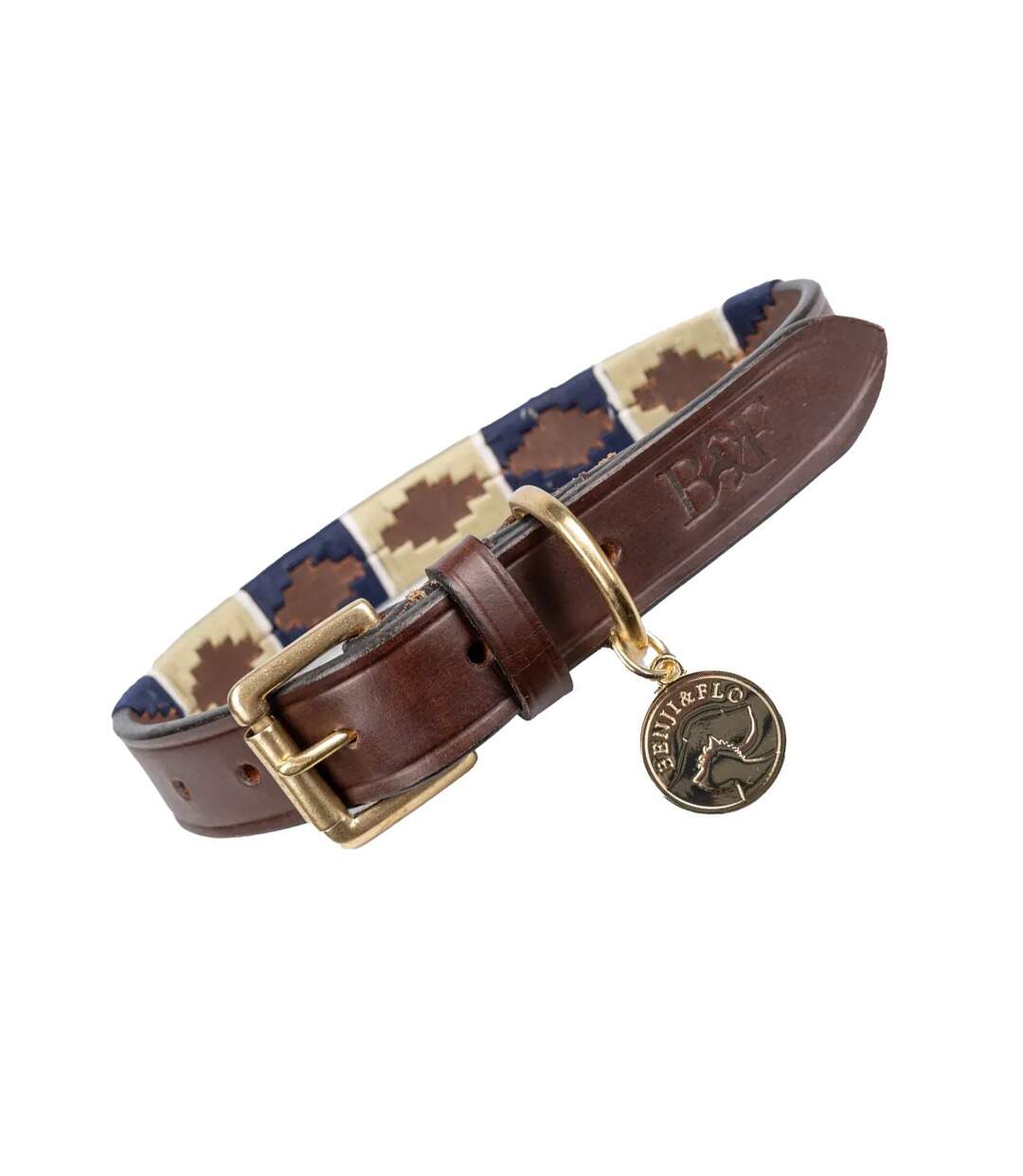 Sublime polo leather dog collar l navy/fossil Benji & Flo-2