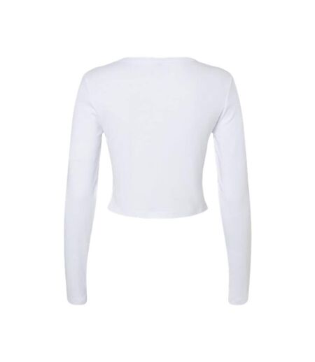 Womens/ladies Micro-rib Long-sleeved T-shirt Solid White Bella + Canvas