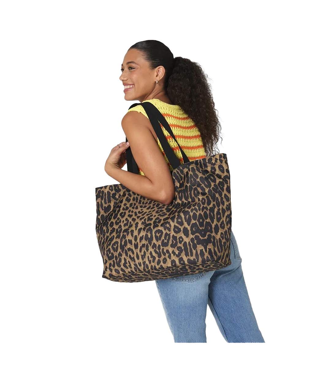 Leopard Print Tote Bag One Size Brown Black Bagbase-3