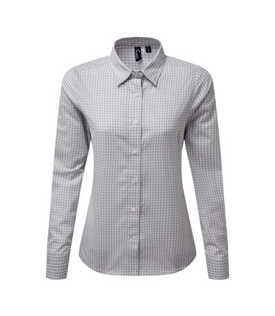 Premier Womens/Ladies Maxton Check Long Sleeve Shirt (Silver/White)