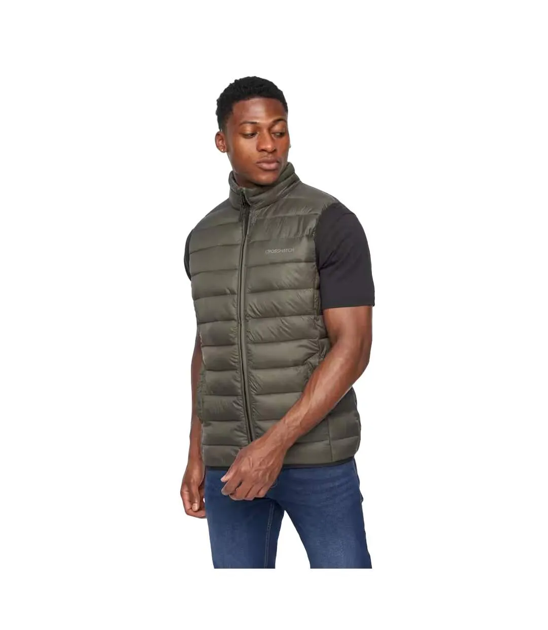 Mens Gattering Quilted Gilet Olive Camo Crosshatch-2