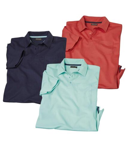 Pack of 3 Men's Summer Polo Shirts - Navy Turquoise Coral