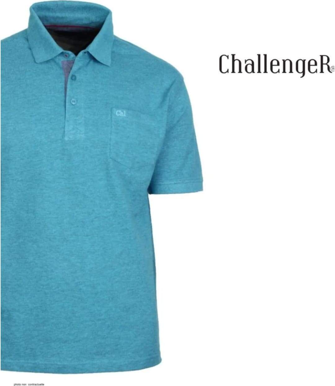 CHALLENGER RUSTICO5 : Polo manches courtes bleu turquoise chiné en maille piquée 100% coton-4