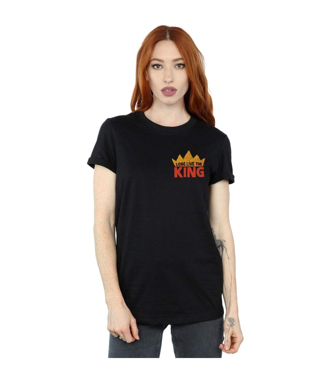 Disney Femmes/Ladies The Lion King Movie Long Live Breast Print Cotton Boyfriend T-Shirt (Noir) - UTBI29223-2