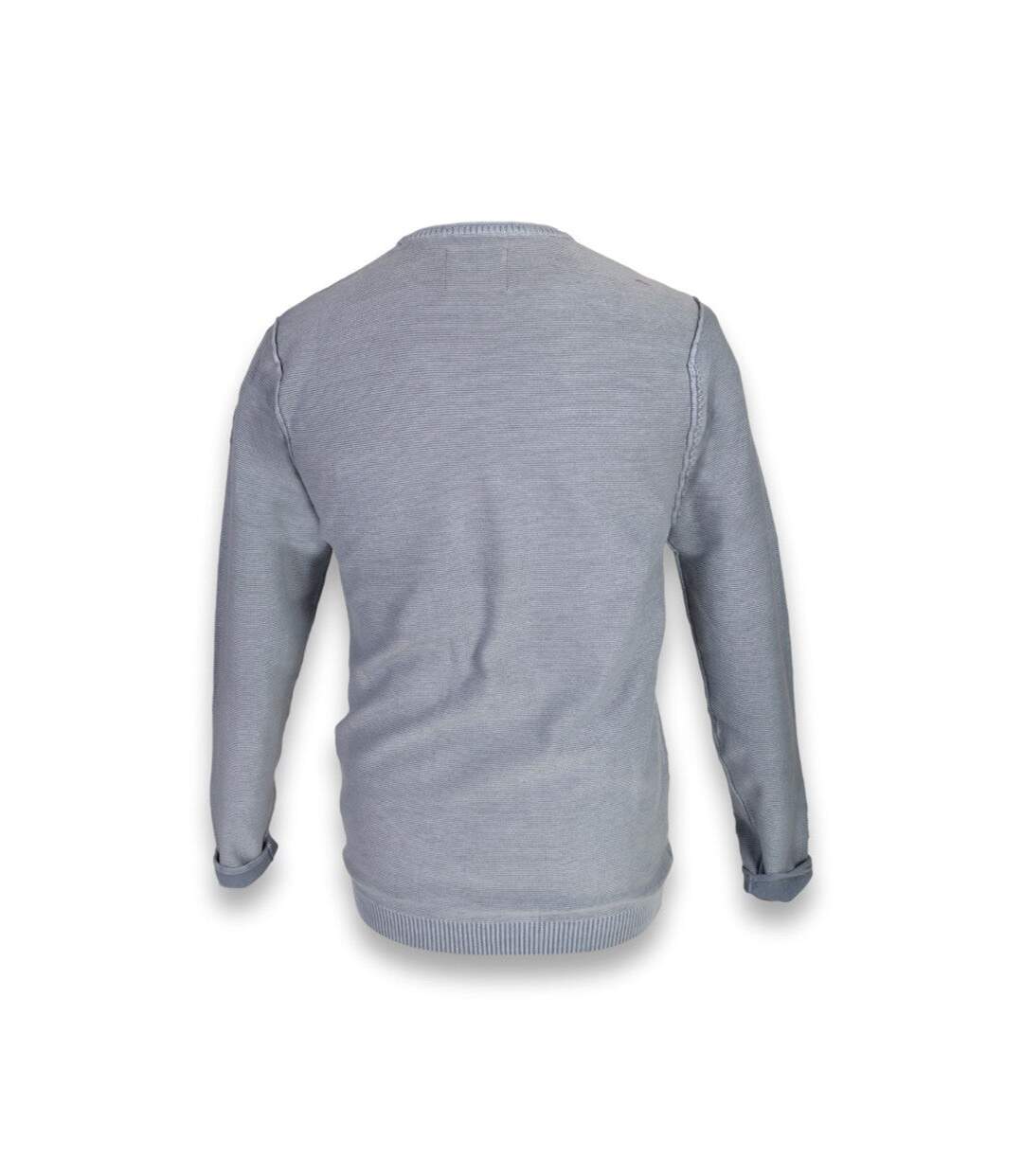 Pull homme manches longues de couleur bleu col ras du cou-2