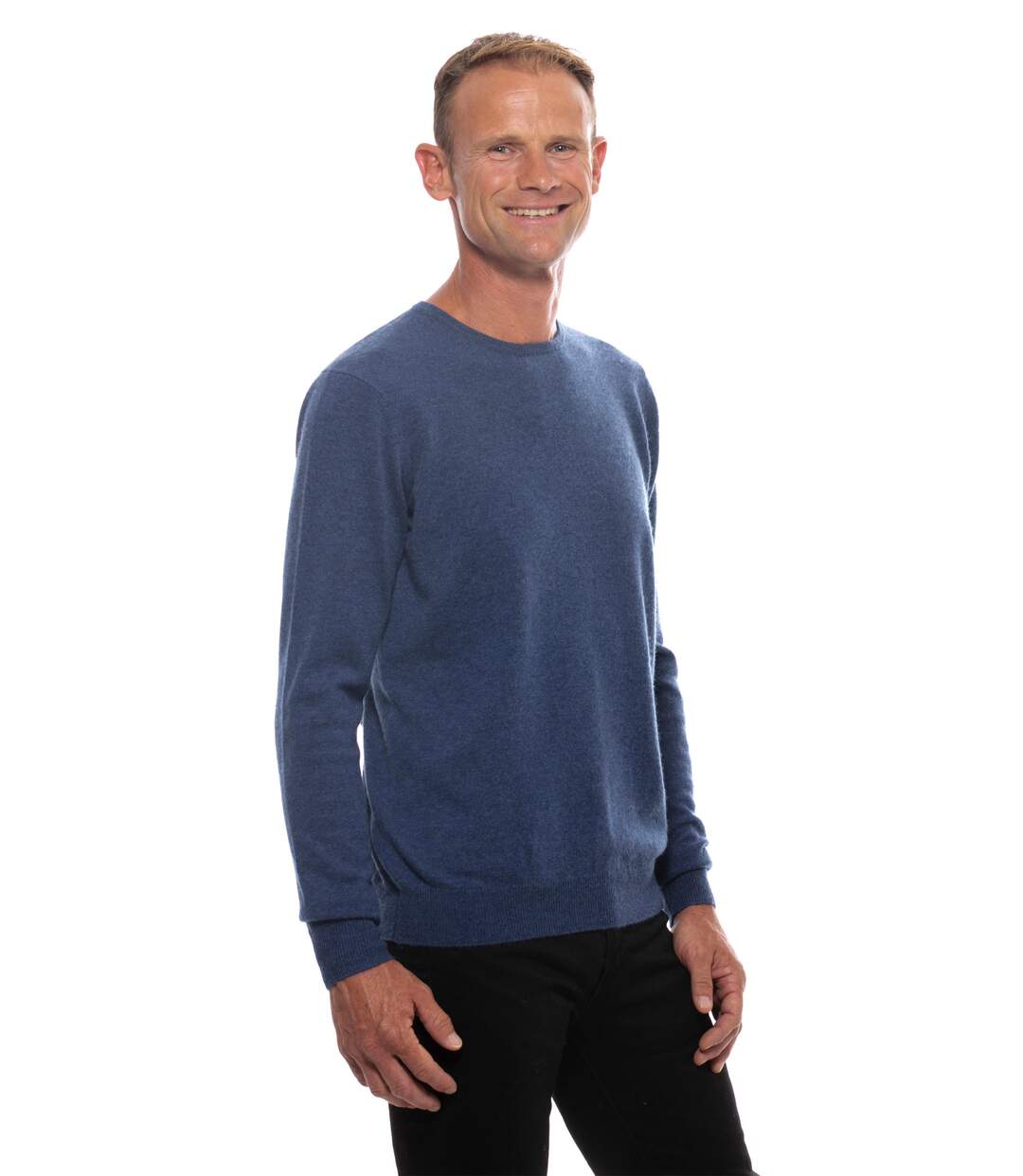 Pull cachemire homme col rond bleu denim