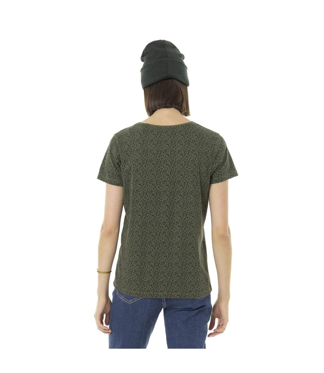 T-shirt femme col rond allover et print devant Leopard Vondutch-3