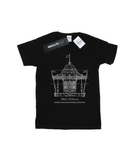 Disney Femme/Les femmes Mary Poppins Carousel Sketch Coton Boyfriend T-Shirt (Noir) - UTBI49437