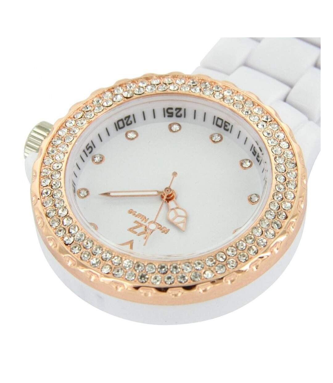 Montre Infirmière en Plastique Blanc Rosé Strass KRAZY 11