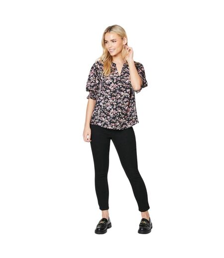 Womens/ladies chemisier à manches mi-longues avec surplomb floral noir / rose Dorothy Perkins