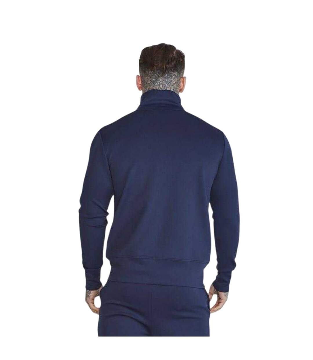 Mens Logo Funnel Neck Slim Track Top Navy SikSilk-3