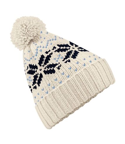 Beechfield Unisex Fair Isle Snowstar Winter Beanie Hat (Off White/Navy/Sky Blue) - UTRW2029