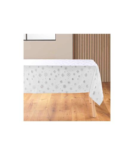 Nappe Antitache Imprimé Astrelia 140x240cm Blanc & Argent