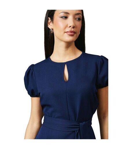 Womens/ladies Piping Detail Puff Sleeve Midi Dress Navy Principles