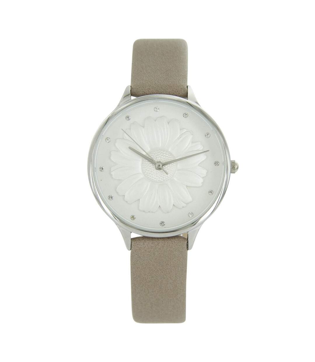 Montre Femme Taupe Relief Fleur Strass MICHAEL JOHN 741-1