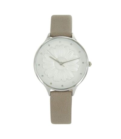 Montre Femme Taupe Relief Fleur Strass MICHAEL JOHN 741