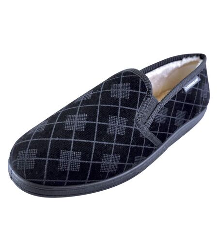 Mens Plush Fur Lined Memory Foam Plaid Checked Slippers