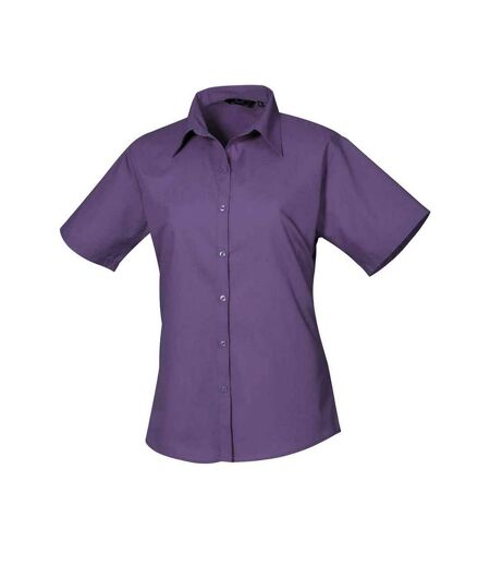 Womens/ladies Poplin Short-sleeved Blouse Purple Premier