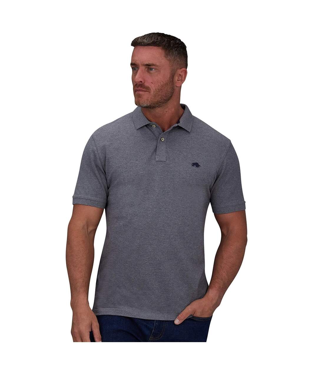 Mens Classic Organic Polo Shirt Grey Marl Raging Bull-4