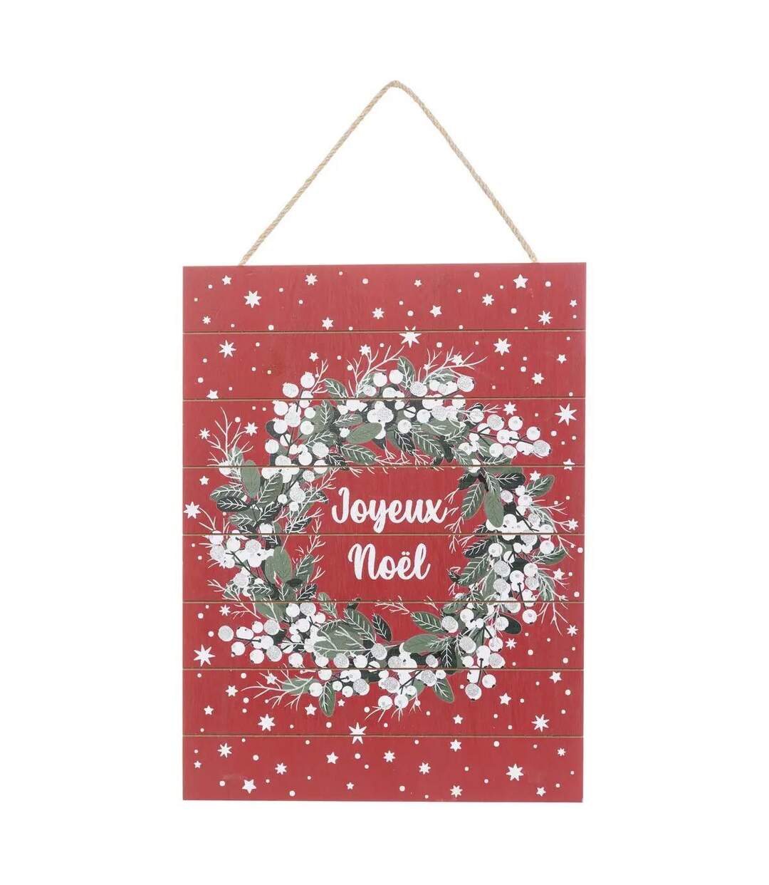 Pancarte Couronne Soir de Noël 29x39cm Rouge-1