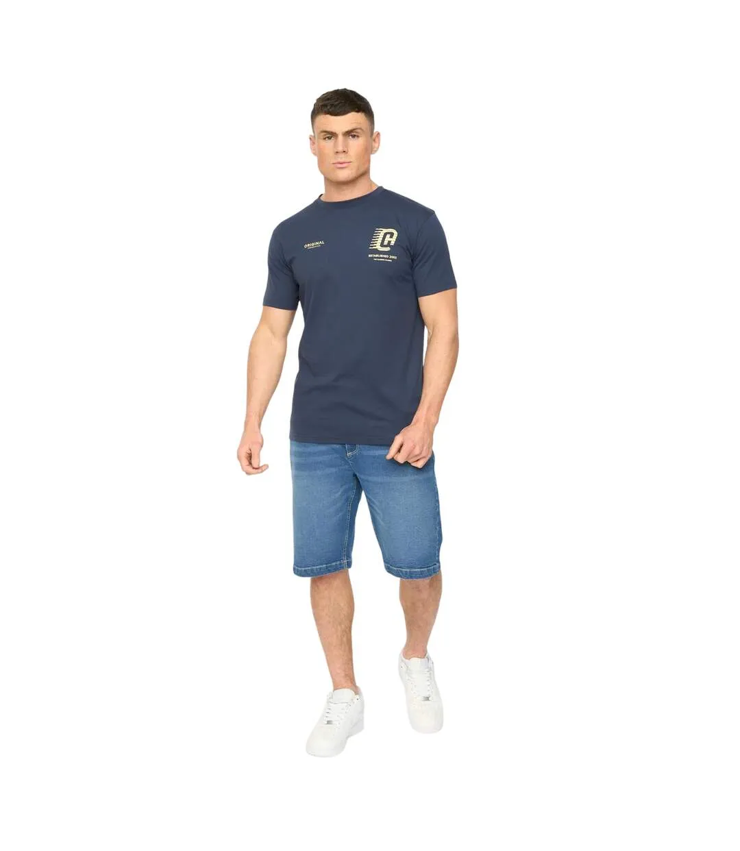 Mens Morville Cotton T-shirt Navy Crosshatch-1