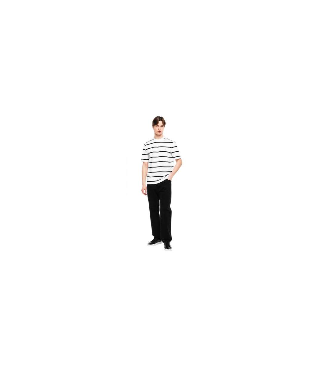 Mens Taut Striped Cotton Regular T-shirt White Boss-1