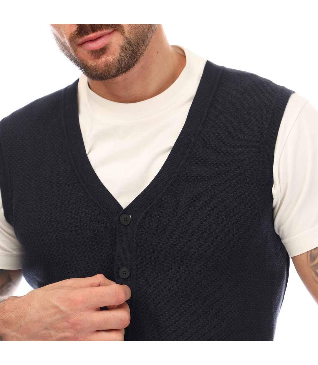 Mens Cotton Vest Top Dark Blue Boss-4