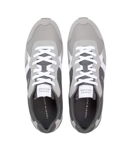 Mens Leather Low Running Flat Trainers Grey Tommy Hilfiger