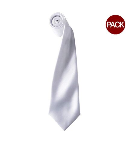 Premier Mens Plain Satin Tie (Narrow Blade) (Pack of 2) (White) (One Size) - UTRW6934