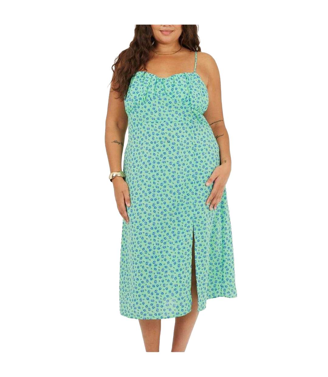 Robe Mi-longue Bretelles Fines Femme Vert Bleu Brave Soul-2