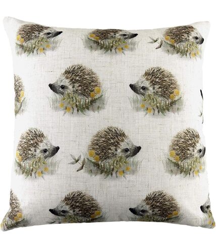Evans Lichfield Woodland Hedgehog Repeat Print Cushion Cover (Off White/Brown/Yellow) (One Size)