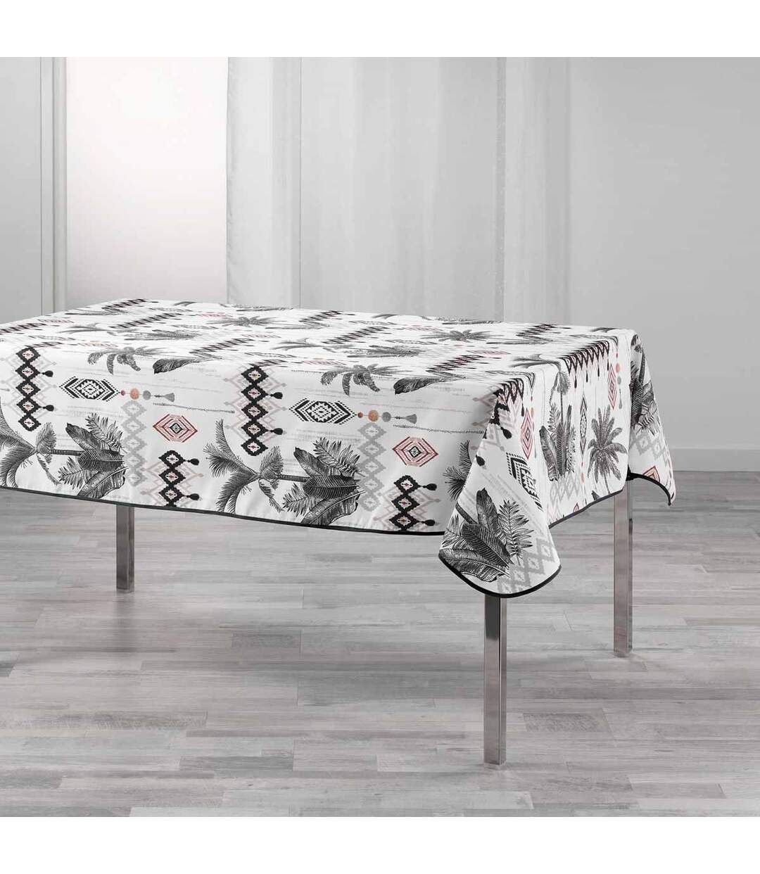 Nappe Imprimée Cocoty 150x240cm Blanc & Gris-1