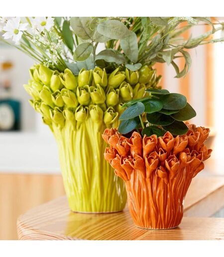 Vase Déco en Grès Ambrosia 19cm Orange