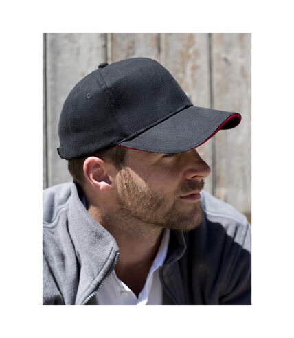 Result Unisex Low Profile Heavy Brushed Cotton Baseball Cap With Sandwich Peak (Black/Red) - UTBC963