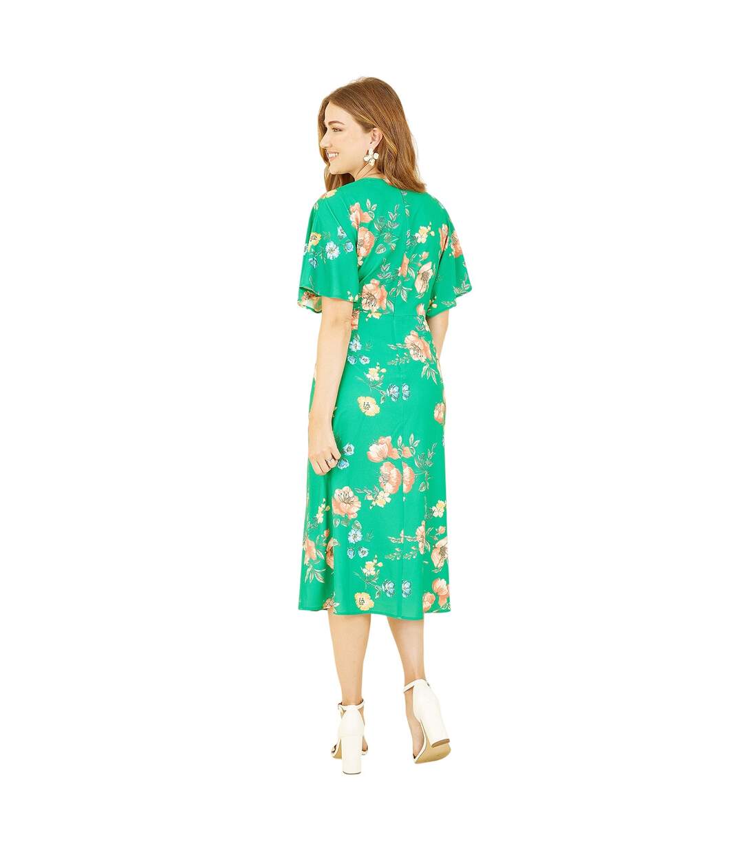 Robe Portefeuille Manches Style Kimono Motif/style Floral Femme Vert Yumi-3