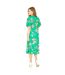 Robe Portefeuille Manches Style Kimono Motif/style Floral Femme Vert Yumi-3
