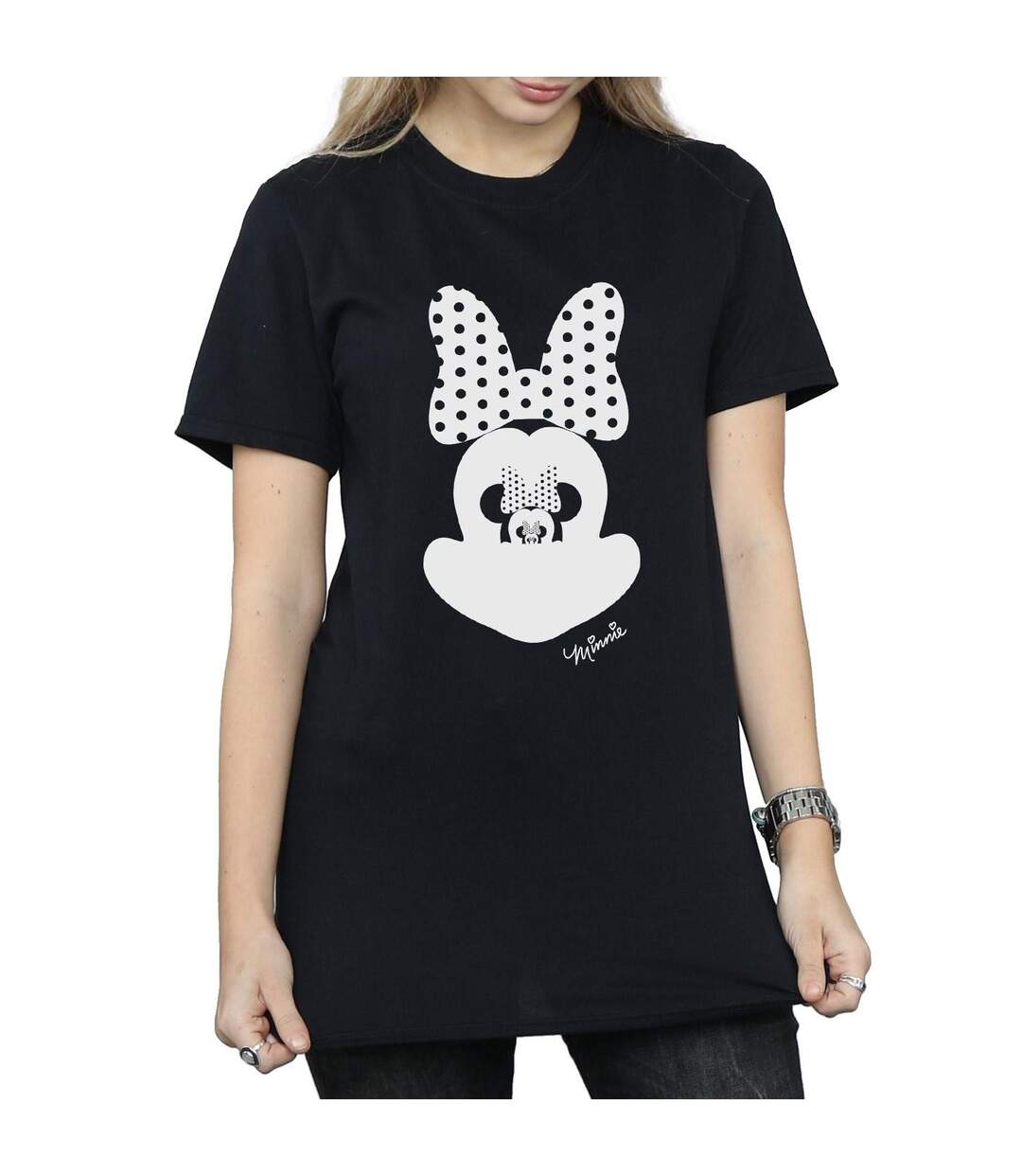 Disney Femmes/Ladies - Minnie Mouse - T-shirt boyfriend en coton avec illusion de miroir (Noir) - UTBI35848-3