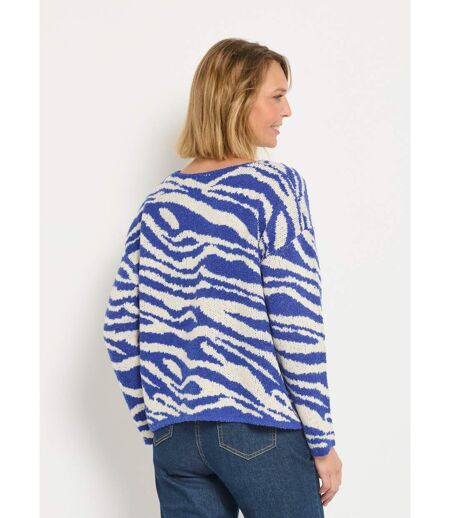 Pull col V maille mousseuse motif zèbre