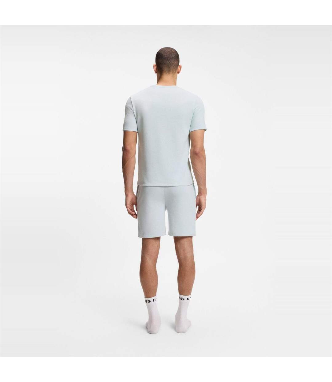 Mens Waffle Knit Structured Pyjama Top Open Blue Boss-3