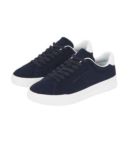 Mens Pebble Grain Court Leather Trainers Navy Tommy Hilfiger