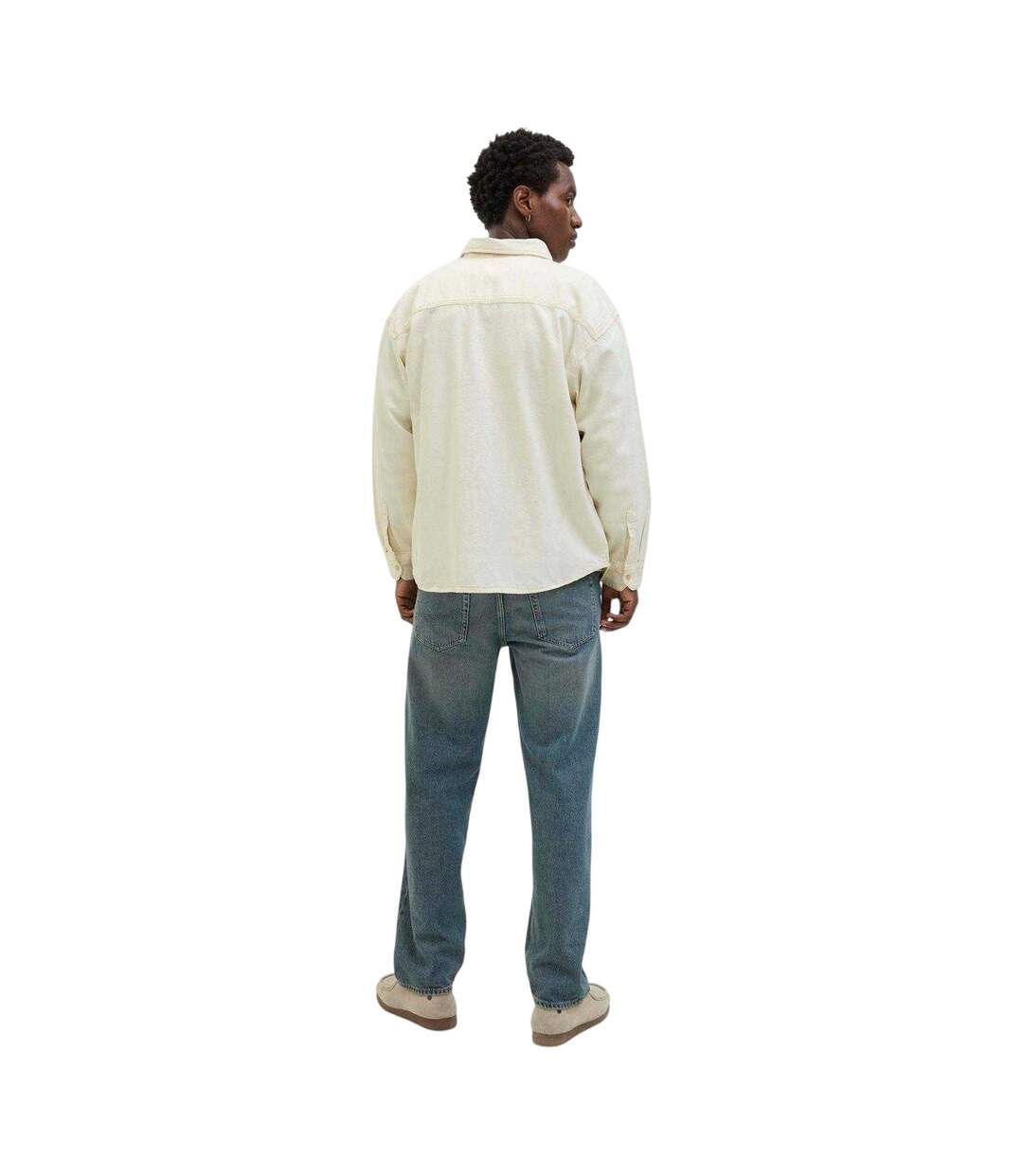 Mens Plain Denim Collared Long-sleeved Shirt Ecru Jack And Jones-3