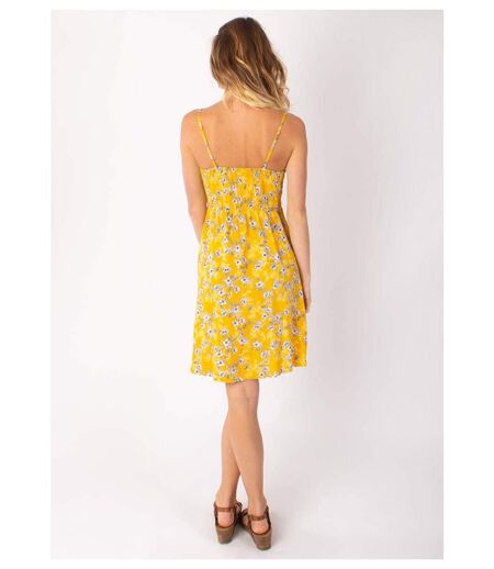 Robe courte fines bretelles BEA fleurie jaune Coton Du Monde